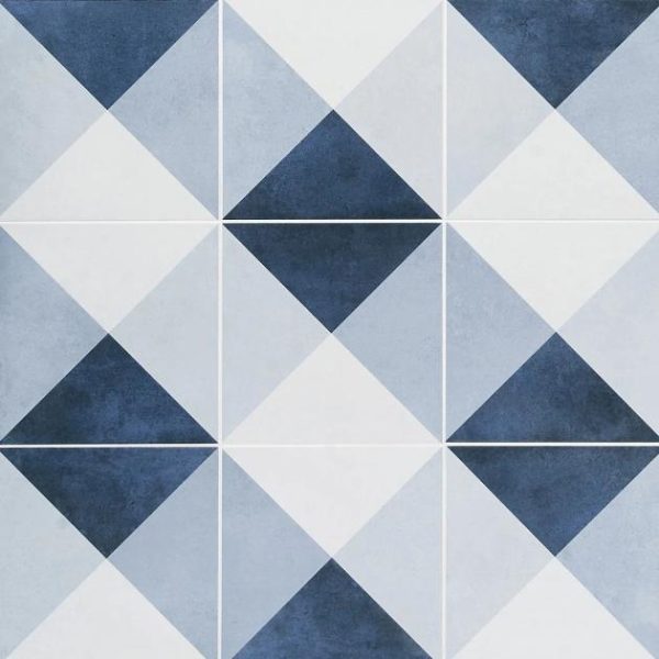 Commercial Floor | 1 sq. ft. Art Geo Cement Deco Blue 8×8 Matte Porcelain Tile: Pattern 2 Deco Navy Bathroom Bathroom