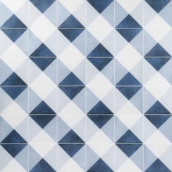 Commercial Floor | 1 sq. ft. Art Geo Cement Deco Blue 8×8 Matte Porcelain Tile: Pattern 2 Deco Navy Bathroom Bathroom