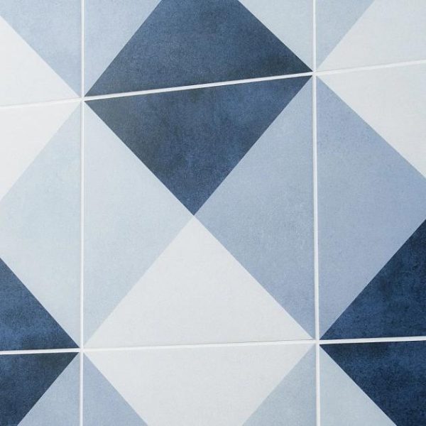 Commercial Floor | 1 sq. ft. Art Geo Cement Deco Blue 8×8 Matte Porcelain Tile: Pattern 2 Deco Navy Bathroom Bathroom