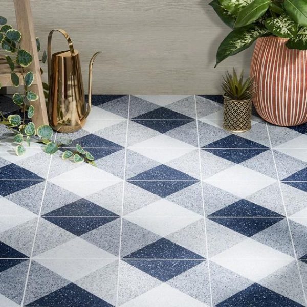 Commercial Floor | 1 sq. ft. Art Geo Terrazzo Deco Blue 8×8 Matte Porcelain Tile: Pattern 2 Terrazzo Deco Navy Commercial Floor Commercial Floor