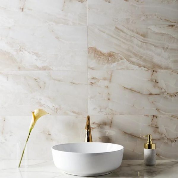 Commercial Floor | 1 sq. ft. Basic Marble Onyx Aurelia Beige 12×24 Polished Porcelain Tile Beige Polished Bathroom Bathroom