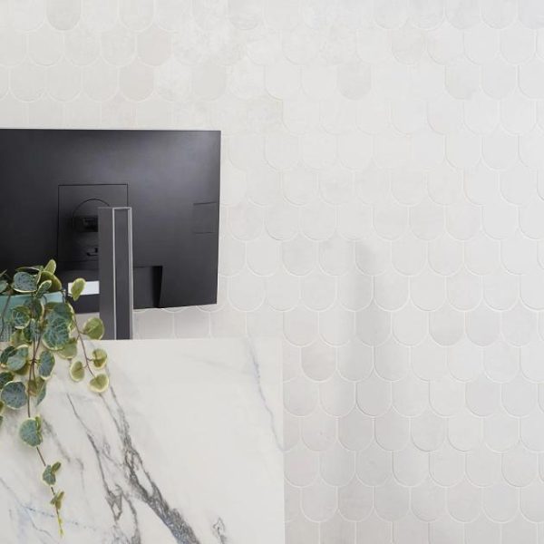 Commercial Floor | 1 sq. ft. Bond Palladium Light Gray Fishscale Plume Matte Porcelain Mosaic Tile Palladium Bathroom Bathroom