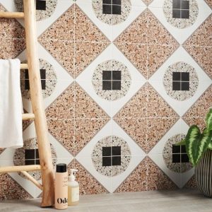 Commercial Floor | 1 sq. ft. Chips Deco Terracotta Multicolor 8×8 Terrazzo Look Matte Porcelain Tile Deco Terracotta Bathroom Bathroom