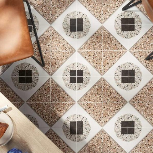 Commercial Floor | 1 sq. ft. Chips Deco Terracotta Multicolor 8×8 Terrazzo Look Matte Porcelain Tile Deco Terracotta Bathroom Bathroom