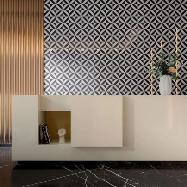 Commercial Floor | 1 sq. ft. Cleopatra Diagonal Pepper Black Terrazzo and Bianco White Marble Polished Mosaic Tile Diagonal Pepper Black Backsplash & Kitchen Backsplash & Kitchen