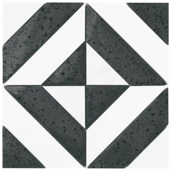 Commercial Floor | 1 sq. ft. Cleopatra Diagonal Pepper Black Terrazzo and Bianco White Marble Polished Mosaic Tile Diagonal Pepper Black Backsplash & Kitchen Backsplash & Kitchen