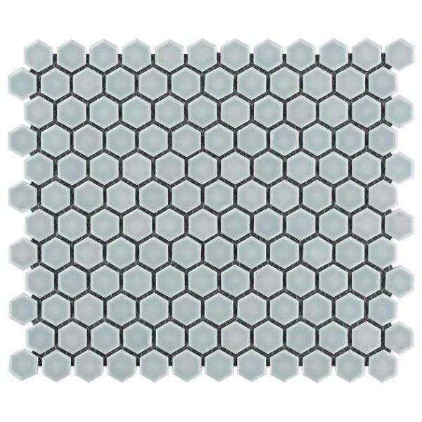 Commercial Floor | 1 sq. ft. Eden Modern Gray Rimmed 1″ Hexagon Polished Porcelain Mosaic Gray Bathroom Bathroom