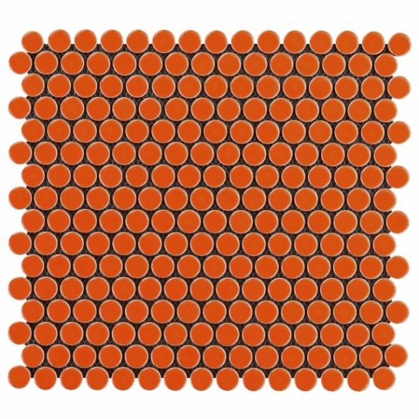 Commercial Floor | 1 sq. ft. Eden Orange Nectar Rimmed 1″ Penny Round Polished Porcelain Mosaic Orange Nectar Bathroom Bathroom