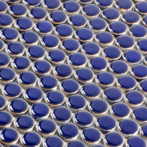 Commercial Floor | 1 sq. ft. Eden Royal Blue Rimmed 1″ Penny Round Polished Porcelain Mosaic Royal Blue Bathroom Bathroom