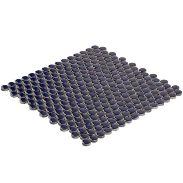 Commercial Floor | 1 sq. ft. Eden Royal Blue Rimmed 1″ Penny Round Polished Porcelain Mosaic Royal Blue Bathroom Bathroom