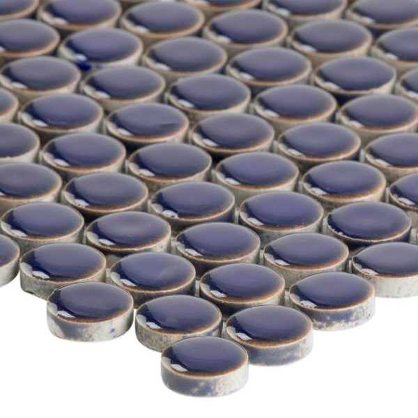 Commercial Floor | 1 sq. ft. Eden Royal Blue Rimmed 1″ Penny Round Polished Porcelain Mosaic Royal Blue Bathroom Bathroom