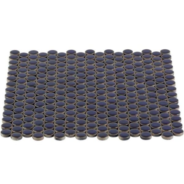 Commercial Floor | 1 sq. ft. Eden Royal Blue Rimmed 1″ Penny Round Polished Porcelain Mosaic Royal Blue Bathroom Bathroom