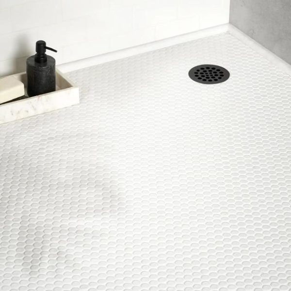 Commercial Floor | 1 sq. ft. Eden White 1″ Penny Round Polished Porcelain Mosaic Polished White Bathroom Bathroom