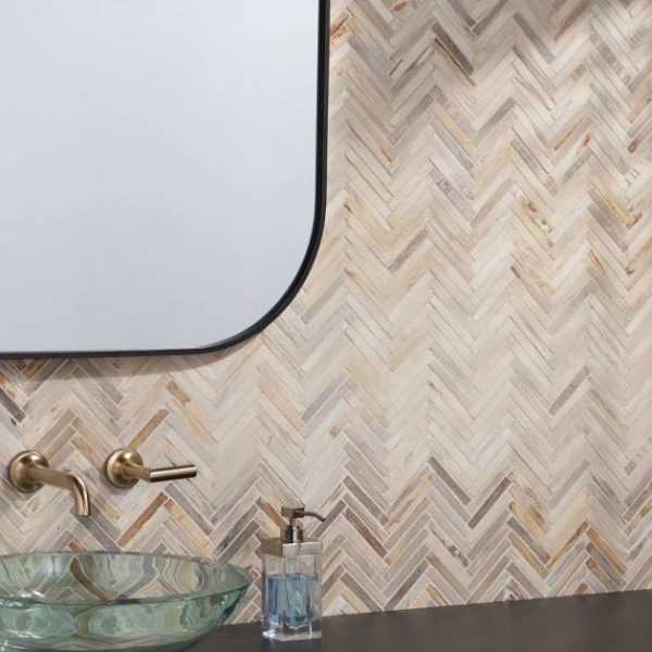 Commercial Floor | 1 sq. ft. Fossil Herringbone Petrified Stone Mosaic Herrinbone Backsplash & Kitchen Backsplash & Kitchen