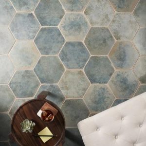 Commercial Floor | 1 sq. ft. Kalay Green 9″ Hexagon Polished Porcelain Tile Green Bathroom Bathroom