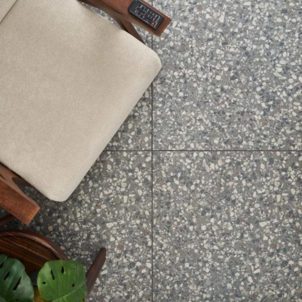 Commercial Floor | 1 sq. ft. Kobe Flakes Charcoal Gray 24×24 Terrazzo Look Matte Porcelain Tile Charcoal Gray Bathroom Bathroom