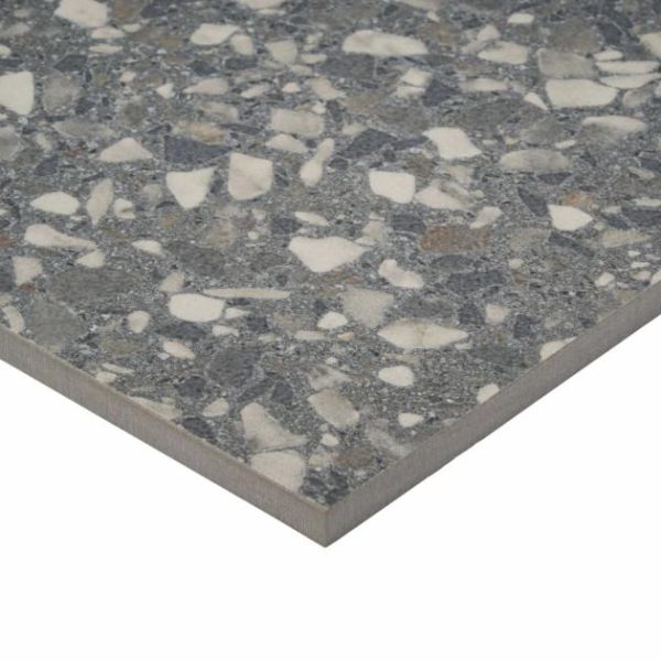 Commercial Floor | 1 sq. ft. Kobe Flakes Charcoal Gray 24×24 Terrazzo Look Matte Porcelain Tile Charcoal Gray Bathroom Bathroom