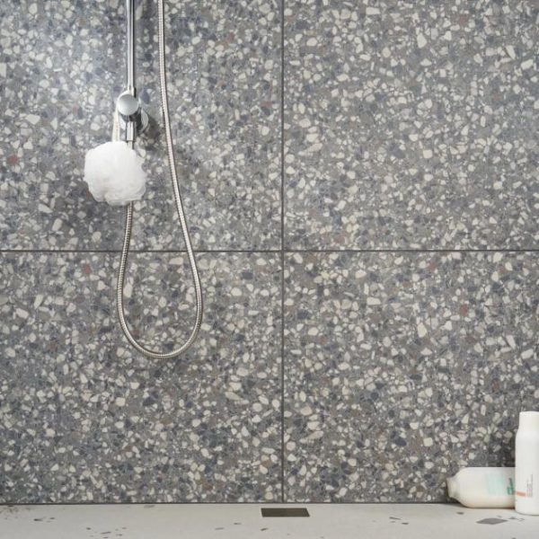 Commercial Floor | 1 sq. ft. Kobe Flakes Charcoal Gray 24×24 Terrazzo Look Matte Porcelain Tile Charcoal Gray Bathroom Bathroom