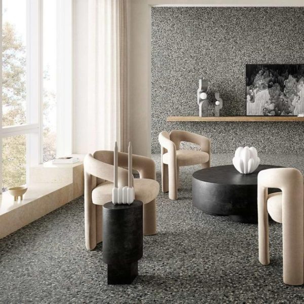 Commercial Floor | 1 sq. ft. Kobe Flakes Charcoal Gray 24×24 Terrazzo Look Matte Porcelain Tile Charcoal Gray Bathroom Bathroom