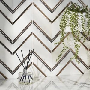 Commercial Floor | 1 sq. ft. Magma Chevron Palermo White Marble and Bronze Lava Stone Polished Mosaic Tile Bianco Bronze Bathroom Bathroom