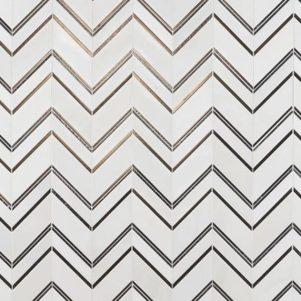 Commercial Floor | 1 sq. ft. Magma Chevron Palermo White Marble and Bronze Lava Stone Polished Mosaic Tile Bianco Bronze Bathroom Bathroom