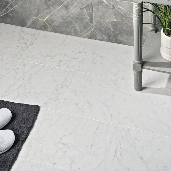 Commercial Floor | 1 sq. ft. Marble Tech Bianco Gioia 12×24 Matte Porcelain Tile White Matte Bathroom Bathroom