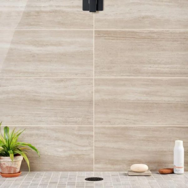 Commercial Floor | 1 sq. ft. Nashville Taupe Beige 12×24 Travertine Look Polished Porcelain Tile Taupe Polished Bathroom Bathroom