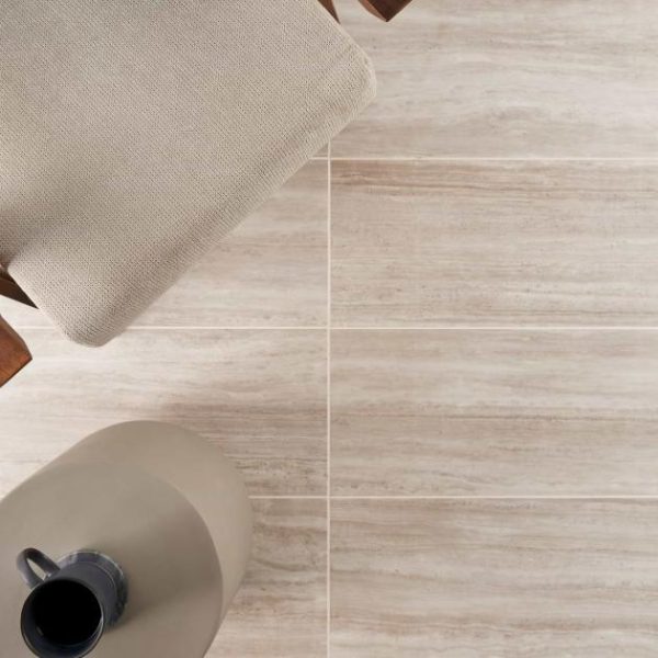 Commercial Floor | 1 sq. ft. Nashville Taupe Beige 12×24 Travertine Look Polished Porcelain Tile Taupe Polished Bathroom Bathroom