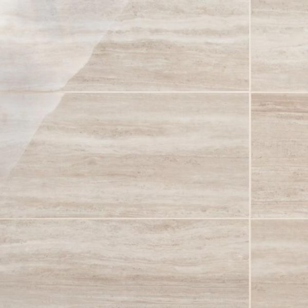 Commercial Floor | 1 sq. ft. Nashville Taupe Beige 12×24 Travertine Look Polished Porcelain Tile Taupe Polished Bathroom Bathroom