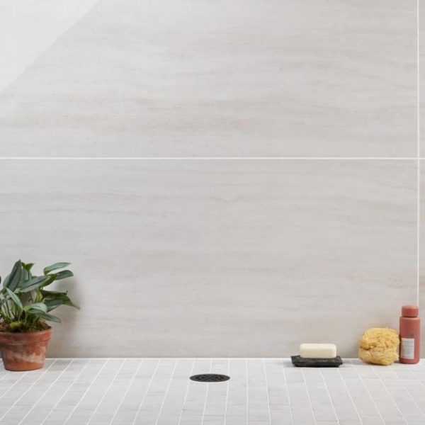 Commercial Floor | 1 sq. ft. Nashville White 24×48 Travertine Look Polished Porcelain Tile White Polished Bathroom Bathroom