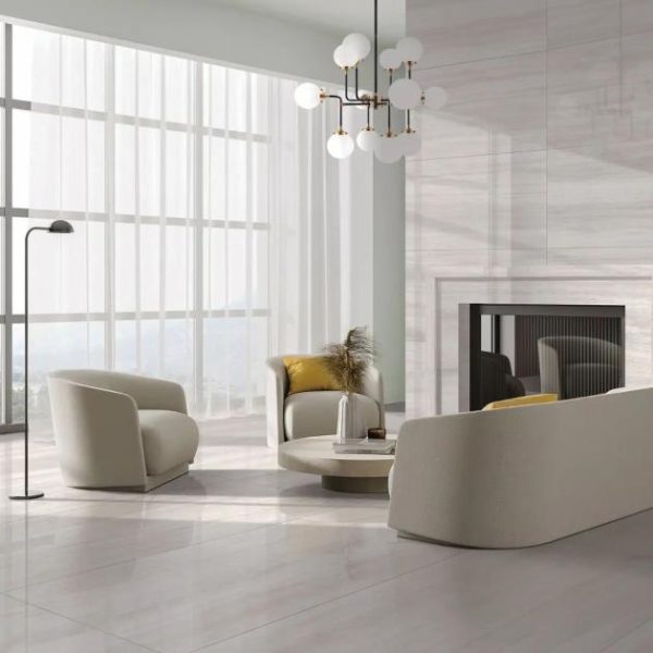 Commercial Floor | 1 sq. ft. Nashville White 24×48 Travertine Look Polished Porcelain Tile White Polished Bathroom Bathroom