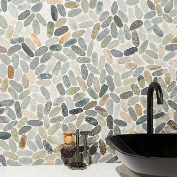 Commercial Floor | 1 sq. ft. Nature Oval Sumatra Blend Multicolor Pebble Honed Mosaic Tile Sumatra Blend Bathroom Bathroom