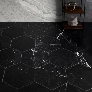 Commercial Floor | 1 sq. ft. Nero Marquina 10″ Hexagon Honed Marble Tile 10 Bathroom 10