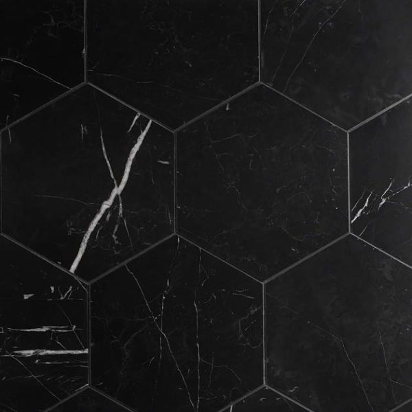 Commercial Floor | 1 sq. ft. Nero Marquina 10″ Hexagon Honed Marble Tile 10 Bathroom 10