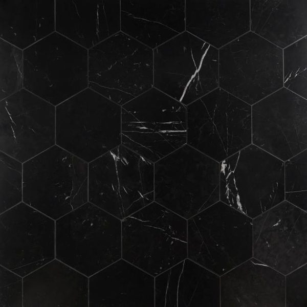 Commercial Floor | 1 sq. ft. Nero Marquina 10″ Hexagon Honed Marble Tile 10 Bathroom 10