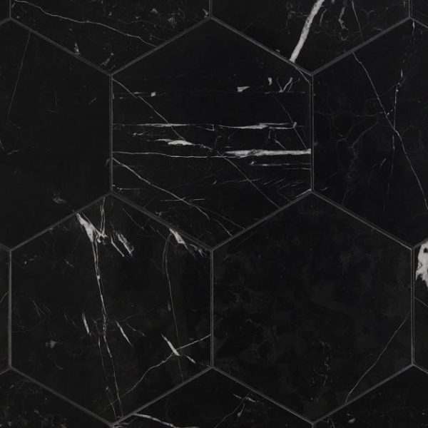 Commercial Floor | 1 sq. ft. Nero Marquina 10″ Hexagon Honed Marble Tile 10 Bathroom 10