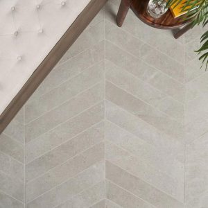 Commercial Floor | 1 sq. ft. New Rock Fumo Light Gray 4×21 Chevron Limestone Look Matte Porcelain Tile Light Gray Chevron Bathroom Bathroom