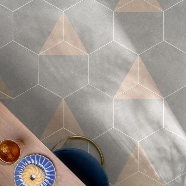 Commercial Floor | 1 sq. ft. Pergola Wood Gray 12.5″ Hexagon Matte Porcelain Tile Wood Gray Bathroom Bathroom