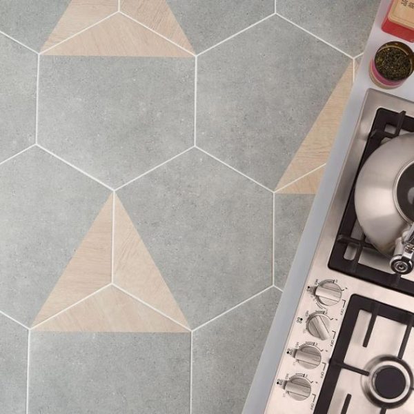 Commercial Floor | 1 sq. ft. Pergola Wood Gray 12.5″ Hexagon Matte Porcelain Tile Wood Gray Bathroom Bathroom