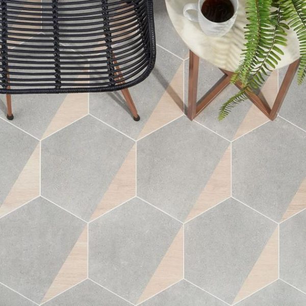 Commercial Floor | 1 sq. ft. Pergola Wood Gray 12.5″ Hexagon Matte Porcelain Tile Wood Gray Bathroom Bathroom