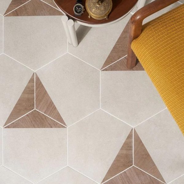 Commercial Floor | 1 sq. ft. Pergola Wood Taupe 12.5″ Hexagon Matte Porcelain Tile Wood Taupe Bathroom Bathroom