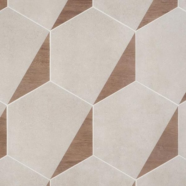 Commercial Floor | 1 sq. ft. Pergola Wood Taupe 12.5″ Hexagon Matte Porcelain Tile Wood Taupe Bathroom Bathroom