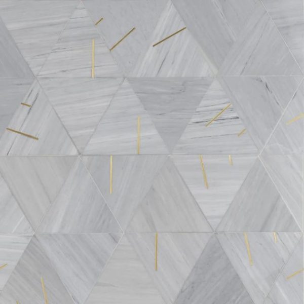 Commercial Floor | 1 sq. ft. Ravi Gray Polished Marble and Brass Mosaic Tile Gray Backsplash & Kitchen Backsplash & Kitchen