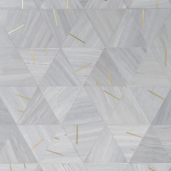 Commercial Floor | 1 sq. ft. Ravi Gray Polished Marble and Brass Mosaic Tile Gray Backsplash & Kitchen Backsplash & Kitchen