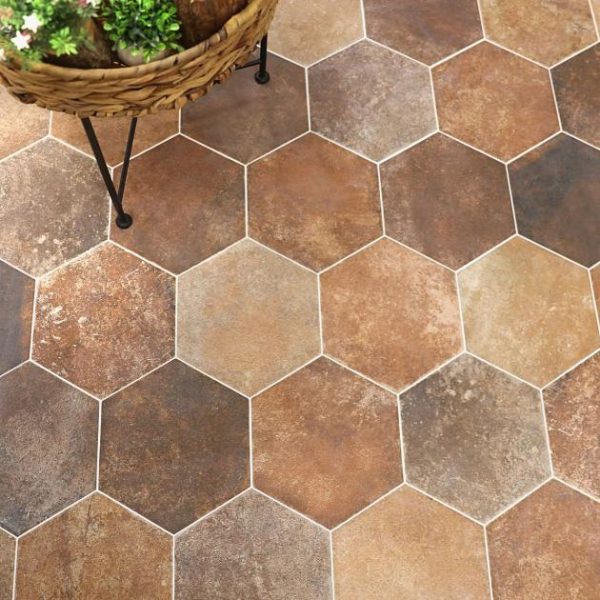 Commercial Floor | 1 sq. ft. Terra Pompeii Marron Brown 8″ Hexagon Matte Porcelain Tile Marron Bathroom Bathroom