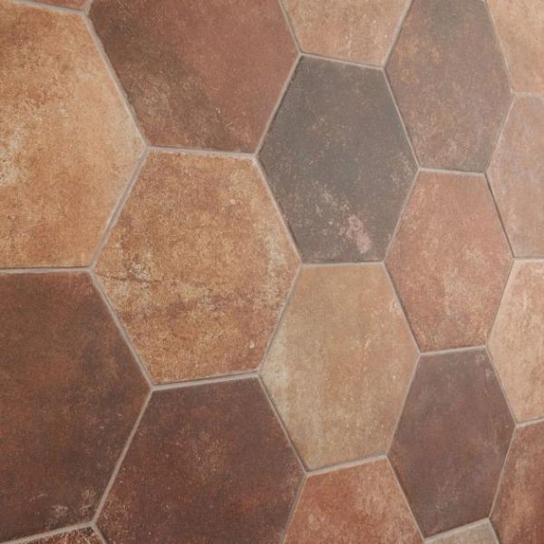 Commercial Floor | 1 sq. ft. Terra Pompeii Marron Brown 8″ Hexagon Matte Porcelain Tile Marron Bathroom Bathroom