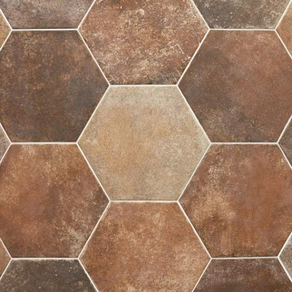 Commercial Floor | 1 sq. ft. Terra Pompeii Marron Brown 8″ Hexagon Matte Porcelain Tile Marron Bathroom Bathroom