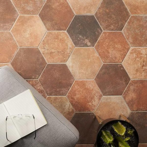 Commercial Floor | 1 sq. ft. Terra Pompeii Marron Brown 8″ Hexagon Matte Porcelain Tile Marron Bathroom Bathroom