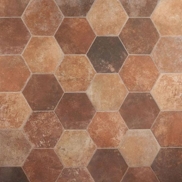 Commercial Floor | 1 sq. ft. Terra Pompeii Marron Brown 8″ Hexagon Matte Porcelain Tile Marron Bathroom Bathroom