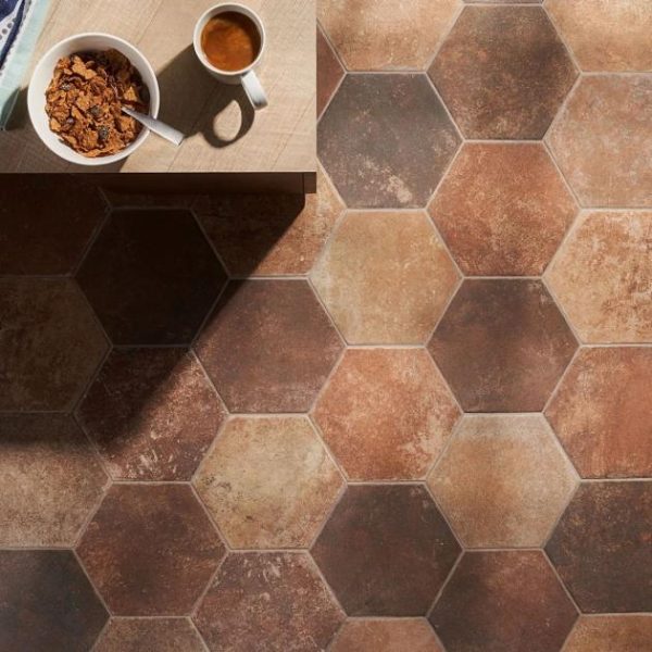 Commercial Floor | 1 sq. ft. Terra Pompeii Marron Brown 8″ Hexagon Matte Porcelain Tile Marron Bathroom Bathroom